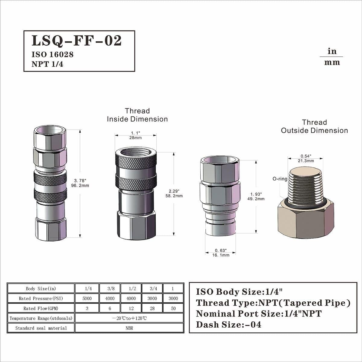 1/4 Flat Face Hydraulic Quick Connect Coupling Set with Black Dust Cap F8057