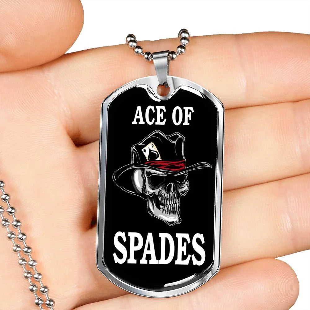 Skull Dog Tag Stainless Steel or 18k Gold 24" Chain I4689