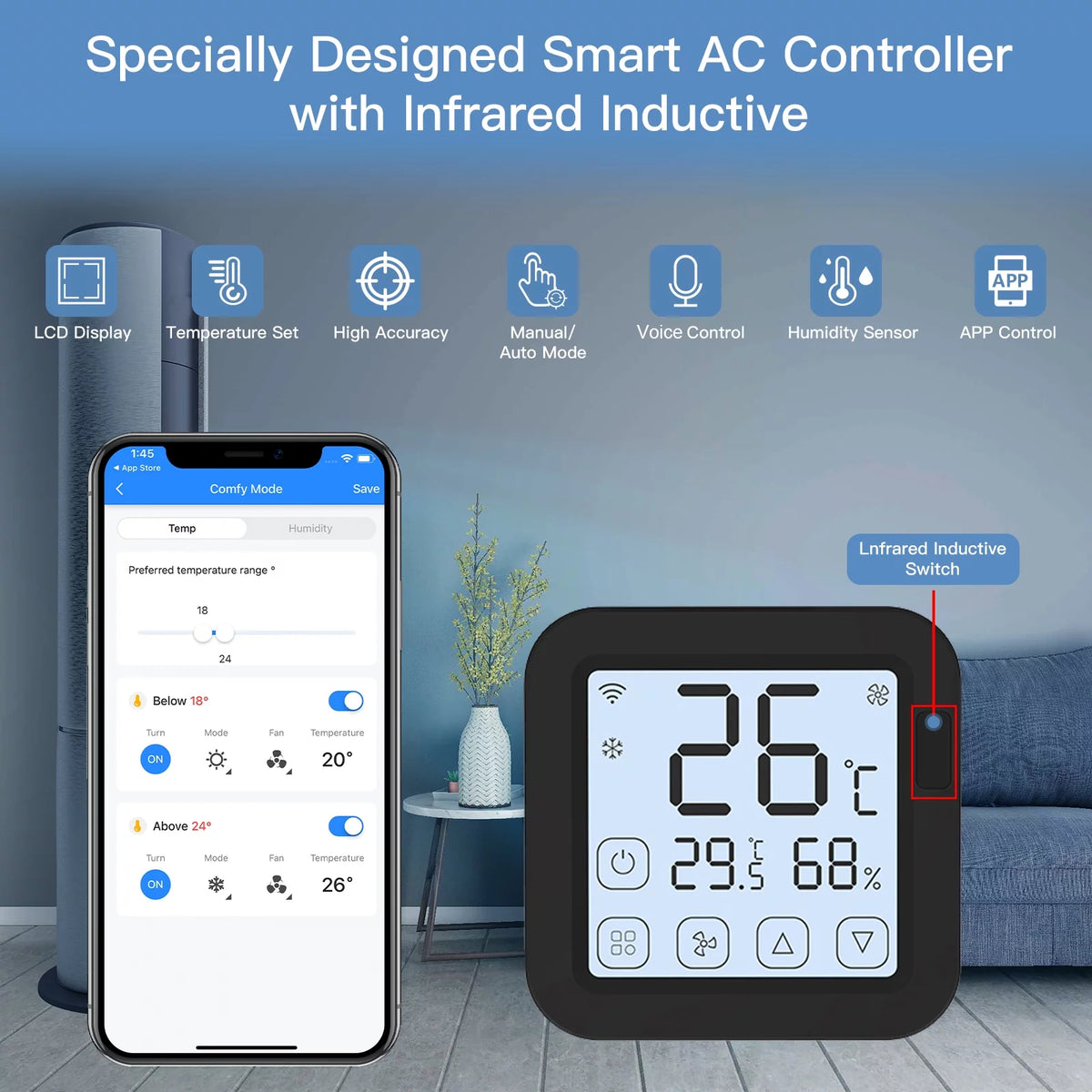 Smart Wifi IR Air Conditioner Controller with LCD Display J32872