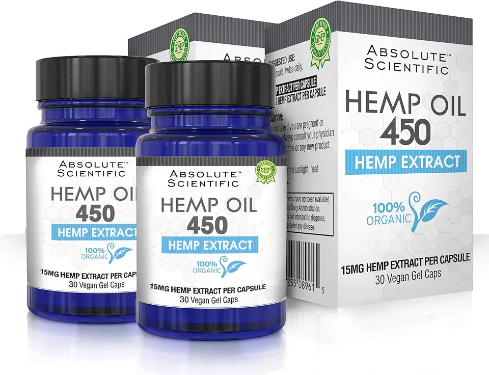 Hemp Oil 450 Capsules 2 Pack 60ct Organic with MCT Oil E9765