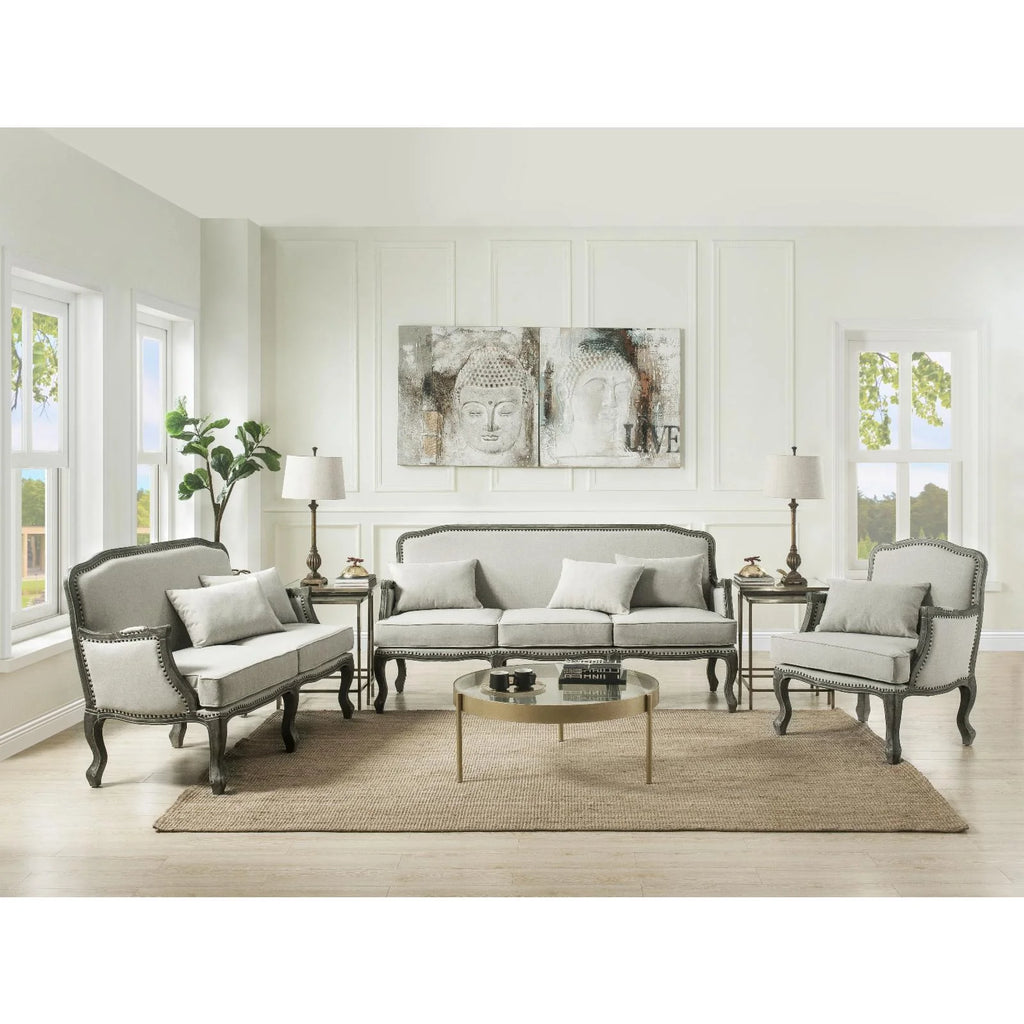Cream Linen Fabric Sofa with 3 Pillows C286