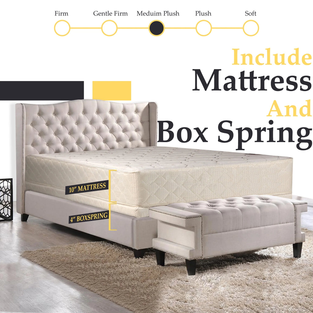 10-Inch Tight Top Innerspring Mattress and 4-Inch Wood Boxspring Set Full XL Size H99117