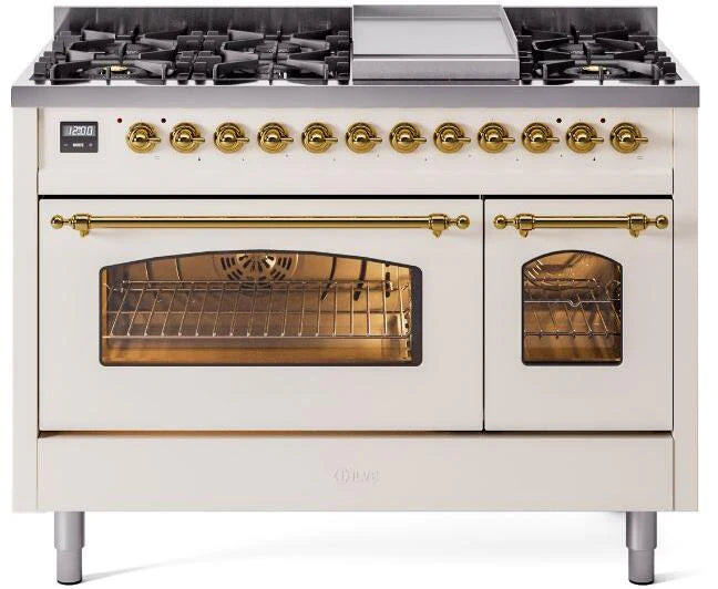 48 Dual Fuel Propane Gas Range Antique White Brass Trim Z939553