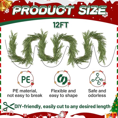 12ft Realistic Artificial Pine Cedar Garland R79730