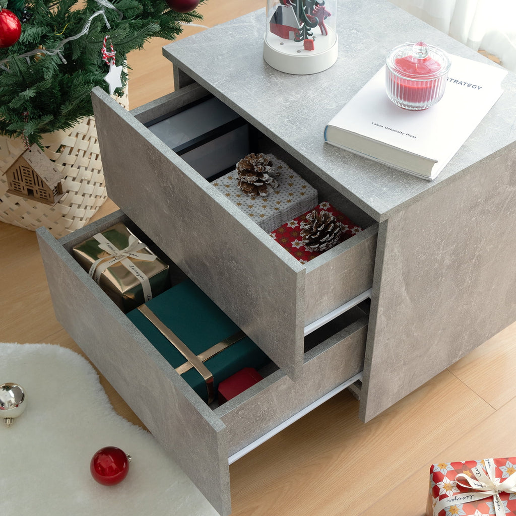 LED Nightstands Set of 2 with 2 Drawers D3965
